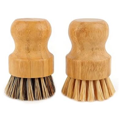 AUEAR , Lot de 2 brosses à récurer en bambou naturel Poils de noix de coco pour poêles en fonte Couleur profonde et (1) couleur claire - Publicité AUEAR , Lot de 2 brosses à récurer en bambou naturel Poils de noix de coco pour poêles en fonte Couleur profonde et (1) couleur claire - Publicité