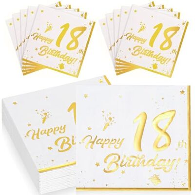 Bangbobi Serviettes 18e Anniversaire, 40 Serviettes en Papier Blanc en Cellulose, décoration 18e Anniversaire avec Impression « Happy Birthday » pour Filles et garçons, décoration de Table - Publicité Bangbobi Serviettes 18e Anniversaire, 40 Serviettes en Papier Blanc en Cellulose, décoration 18e Anniversaire avec Impression « Happy Birthday » pour Filles et garçons, décoration de Table - Publicité