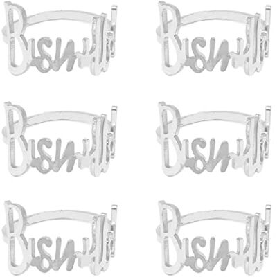 YODOOLTLY Lot de 6 ronds de serviette en métal avec Bismillah en toutes lettres Décoration de table pour mariage, fête, Ramadan, banquet (argentées) - Publicité YODOOLTLY Lot de 6 ronds de serviette en métal avec Bismillah en toutes lettres Décoration de table pour mariage, fête, Ramadan, banquet (argentées) - Publicité