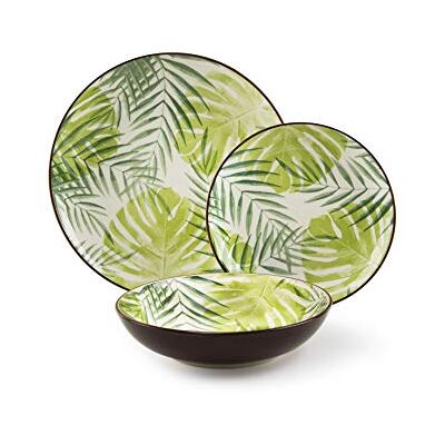 Excelsa Panama Service de vaisselle 18 pièces, Stoneware, Décoration Foliage - Publicité Excelsa Panama Service de vaisselle 18 pièces, Stoneware, Décoration Foliage - Publicité