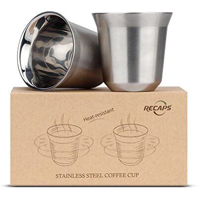 RECAPS Ensemble de tasses à expresso en acier inoxydable 304 de 80 ml Paquet de 2 tasses Demitasse en acier inoxydable à double paroi - Publicité RECAPS Ensemble de tasses à expresso en acier inoxydable 304 de 80 ml Paquet de 2 tasses Demitasse en acier inoxydable à double paroi - Publicité