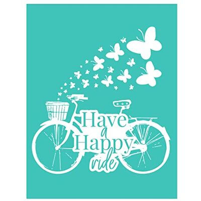 BAOFALI Pochoir en sérigraphie motif vélo, papillon heureux, réutilisable, autocollant en soie, pour décoration/impression sur bois/tissu/mur/tasse/assiette/verre/papier, décoration de Noël (21,6 x 27,9 cm) - Publicité BAOFALI Pochoir en sérigraphie motif vélo, papillon heureux, réutilisable, autocollant en soie, pour décoration/impression sur bois/tissu/mur/tasse/assiette/verre/papier, décoration de Noël (21,6 x 27,9 cm) - Publicité