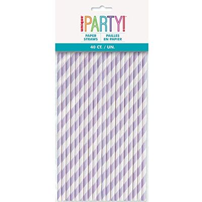 Unique Lavande Pailles en papier rayées 40 pièces, 63711, Pack of 40 - Publicité Unique Lavande Pailles en papier rayées 40 pièces, 63711, Pack of 40 - Publicité