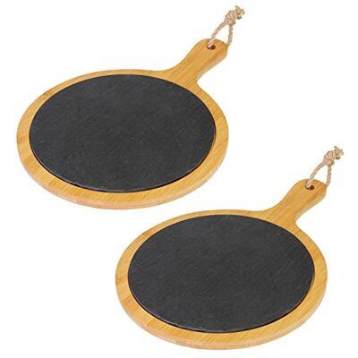 Westmark Lot de 2 planches de service rondes en bambou et ardoise naturelle avec poignée, dimensions : 33 x 23 x 1 cm, bambou/ardoise, tapas + Friends, marron clair/anthracite - Publicité Westmark Lot de 2 planches de service rondes en bambou et ardoise naturelle avec poignée, dimensions : 33 x 23 x 1 cm, bambou/ardoise, tapas + Friends, marron clair/anthracite - Publicité