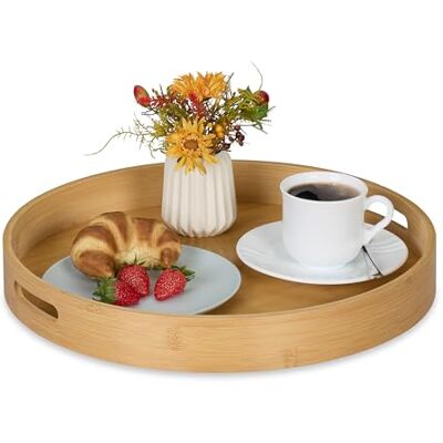Relaxdays Plateau de Service, en Bambou et MDF, avec poignées, Bord élevé, Design Rond, H x D : 5 x 40 cm, Nature - Publicité Relaxdays Plateau de Service, en Bambou et MDF, avec poignées, Bord élevé, Design Rond, H x D : 5 x 40 cm, Nature - Publicité