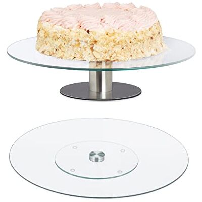 Relaxdays Plateaux tournants, lot 2, avec et sans Pied, rotatifs à 360°, diamètre de 30 cm, Verre, Transparent argenté - Publicité Relaxdays Plateaux tournants, lot 2, avec et sans Pied, rotatifs à 360°, diamètre de 30 cm, Verre, Transparent argenté - Publicité