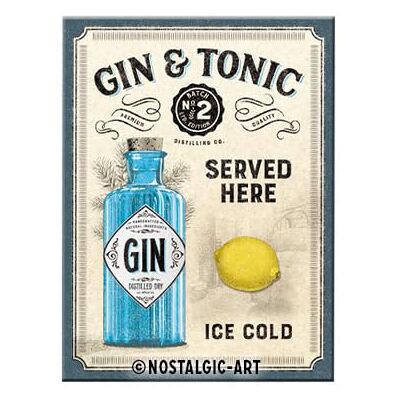 ART Aimant de réfrigérateur rétro Gin & Tonic Served Here Idée Cadeau pour Les Fans de Cocktail en métal Vintage 6 x 8 cm - Publicité ART Aimant de réfrigérateur rétro Gin & Tonic Served Here Idée Cadeau pour Les Fans de Cocktail en métal Vintage 6 x 8 cm - Publicité