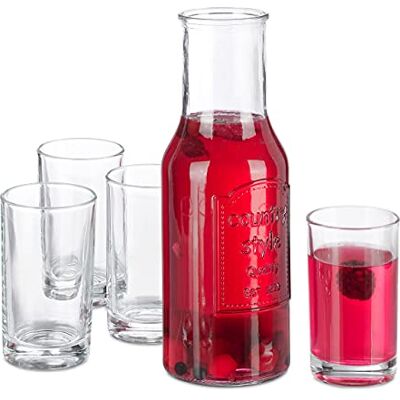 Relaxdays Carafe à eau avec verres, set de 5 pièces, 1,5 l, 200 ml, cruche sans couvercle, service élégant, transparent - Publicité Relaxdays Carafe à eau avec verres, set de 5 pièces, 1,5 l, 200 ml, cruche sans couvercle, service élégant, transparent - Publicité
