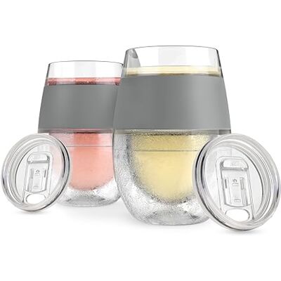 Host Lot de 2 verres réfrigérés isothermes à double paroi avec gel réfrigérant, verres à vin rouge et blanc, 25 cl, Gris avec couvercle - Publicité Host Lot de 2 verres réfrigérés isothermes à double paroi avec gel réfrigérant, verres à vin rouge et blanc, 25 cl, Gris avec couvercle - Publicité