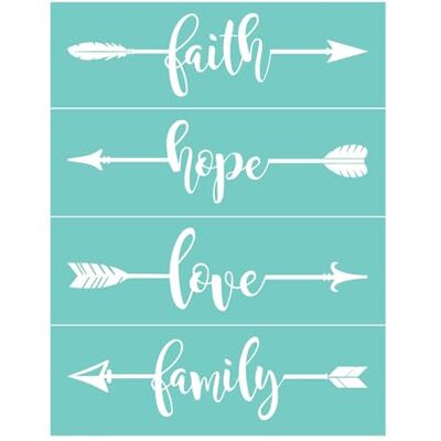 OTCRAFT Pochoir en soie avec flèches « Faith Hope Love » Autocollant réutilisable Pour décoration/impression sur bois/tissu/mur/tasse/assiette/verre/papier, projets d'artisanat (21,6 x 27,9 cm) - Publicité OTCRAFT Pochoir en soie avec flèches « Faith Hope Love » Autocollant réutilisable Pour décoration/impression sur bois/tissu/mur/tasse/assiette/verre/papier, projets d'artisanat (21,6 x 27,9 cm) - Publicité