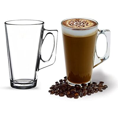 ANSIO Lot de 2 grandes tasses à café latte 385 ml Boîte cadeau de 2 verres à latte Compatible avec machine Tassimo - Publicité ANSIO Lot de 2 grandes tasses à café latte 385 ml Boîte cadeau de 2 verres à latte Compatible avec machine Tassimo - Publicité