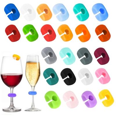 TDUNSYA 24 Pièces Verre MarqueurVerre Silicone Réutilisable pour Champagne, Cocktail, Boisson - Publicité TDUNSYA 24 Pièces Verre MarqueurVerre Silicone Réutilisable pour Champagne, Cocktail, Boisson - Publicité