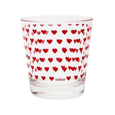Excelsa Enjoy Lot de 6 verres en verre avec décoration cœurs rouges transparents - Publicité Excelsa Enjoy Lot de 6 verres en verre avec décoration cœurs rouges transparents - Publicité