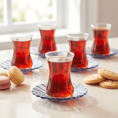 KARACA Luna Cay Bardagi Lot de 12 verres à thé, turcs, pour 6 personnes, verres à thé et soucoupes, bleu clair moderne - Publicité KARACA Luna Cay Bardagi Lot de 12 verres à thé, turcs, pour 6 personnes, verres à thé et soucoupes, bleu clair moderne - Publicité