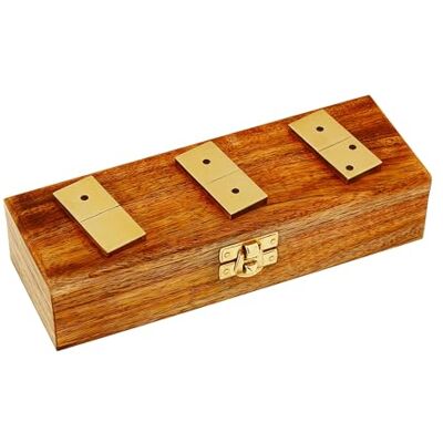 NKlaus Boîte de dominos en bois de manguier et laiton, 20,5 x 7 x 5 cm, décoration maritime, set de dominos rétro 15937 - Publicité NKlaus Boîte de dominos en bois de manguier et laiton, 20,5 x 7 x 5 cm, décoration maritime, set de dominos rétro 15937 - Publicité