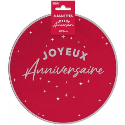 SV SURPRISEZ-VOUS 8 ASSIETTES CARTON ANNIVERSAIRE 23CM ROUGE - Publicité SV SURPRISEZ-VOUS 8 ASSIETTES CARTON ANNIVERSAIRE 23CM ROUGE - Publicité
