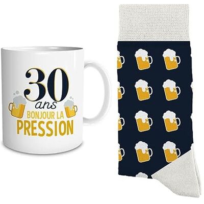 STC Coffret Mug et Chaussettes Assorties T39/45-30 Ans, Bonjour la pression - Publicité STC Coffret Mug et Chaussettes Assorties T39/45-30 Ans, Bonjour la pression - Publicité