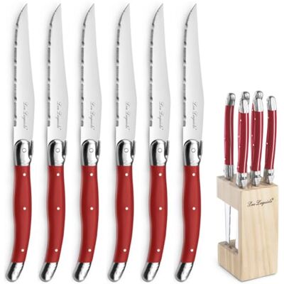 Lou Laguiole Bloc de 6 couteaux steak Tradition Acier inoxydable 18/0, Finition Brillante Rouge - Publicité Lou Laguiole Bloc de 6 couteaux steak Tradition Acier inoxydable 18/0, Finition Brillante Rouge - Publicité