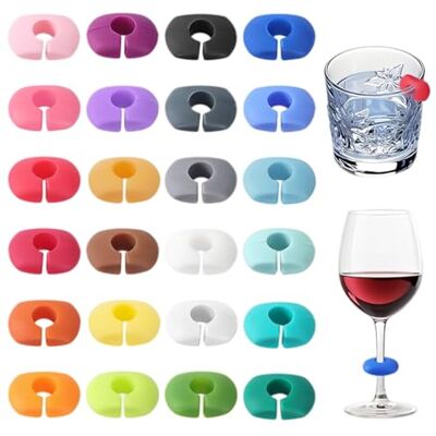 BOGCLEE 24 Pièces Marque Verres Colorés, Marqueur Silicone De Verre à vin réutilisables Marqueurs, Marqueurs de Verres en Silicone Réutilisables, pour Verres à Vin et Champagne - Publicité BOGCLEE 24 Pièces Marque Verres Colorés, Marqueur Silicone De Verre à vin réutilisables Marqueurs, Marqueurs de Verres en Silicone Réutilisables, pour Verres à Vin et Champagne - Publicité
