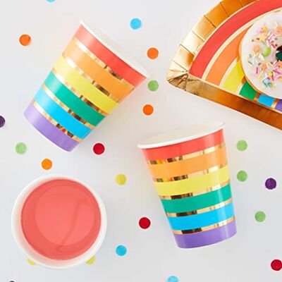 Ginger Ray Lot de 8 gobelets en papier arc-en-ciel et doré 7,5 x 7,5 x 14,5 cm - Publicité Ginger Ray Lot de 8 gobelets en papier arc-en-ciel et doré 7,5 x 7,5 x 14,5 cm - Publicité