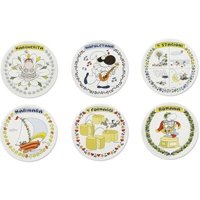 Excelsa Mordillo Lot de 6 assiettes à pizza en porcelaine, décorées de personnages 30,5 cm - Publicité Excelsa Mordillo Lot de 6 assiettes à pizza en porcelaine, décorées de personnages 30,5 cm - Publicité