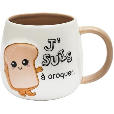 Linnea Mug en céramique à Relief Breakfast 40 cl modèle J'suis à croquer Marron - Publicité Linnea Mug en céramique à Relief Breakfast 40 cl modèle J'suis à croquer Marron - Publicité