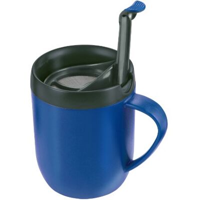 Zyliss E990003 Hot Mug à Piston, Plastique/Silicone, Bleu, Mug Isotherme Cafe/Filtre Pour Café Moulu/Tasse avec Couvercle/Gobelet de Camping, Lave-vaisselle, Garantie de 5 ans - Publicité Zyliss E990003 Hot Mug à Piston, Plastique/Silicone, Bleu, Mug Isotherme Cafe/Filtre Pour Café Moulu/Tasse avec Couvercle/Gobelet de Camping, Lave-vaisselle, Garantie de 5 ans - Publicité