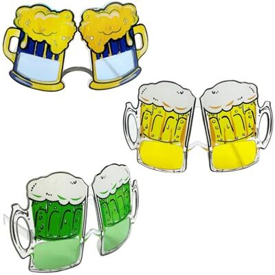 KRYMSON Lot de 3 verres en forme de bière et de vin, lunettes de soleil 'soleil' Oktoberfest et hawaïen, drôles 'lunettes' de carnaval - Publicité KRYMSON Lot de 3 verres en forme de bière et de vin, lunettes de soleil 'soleil' Oktoberfest et hawaïen, drôles 'lunettes' de carnaval - Publicité