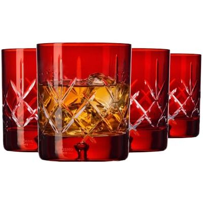 Krosno – Verres à Whisky, Bourbon et Scotch 250 ml, Lot de 4 – Collection Saga – Verre en Cristal – Faits à la Main – Rouges, Taillés – Idéal comme Cadeau, Red - Publicité Krosno – Verres à Whisky, Bourbon et Scotch 250 ml, Lot de 4 – Collection Saga – Verre en Cristal – Faits à la Main – Rouges, Taillés – Idéal comme Cadeau, Red - Publicité