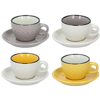 alpina Lot de 4 tasses à cappuccino en céramique avec soucoupes de 200 ml Tasse à café et soucoupe Grande tasse à thé, latte américaine, moka Cadeau moderne Couleurs assorties 8 pièces - Publicité alpina Lot de 4 tasses à cappuccino en céramique avec soucoupes de 200 ml Tasse à café et soucoupe Grande tasse à thé, latte américaine, moka Cadeau moderne Couleurs assorties 8 pièces - Publicité
