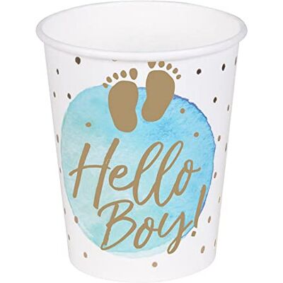 Boland 10 Gobelets en carton Hello Boy bleu et or 21 cl - Publicité Boland 10 Gobelets en carton Hello Boy bleu et or 21 cl - Publicité