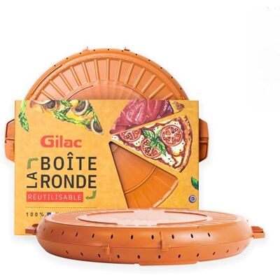 Gilac , Boîte à pizza réutilisable avec couvercle, Compatible Lave-Vaisselle, plastique sans BPA, Terracotta, Fabriquée en France, Ø 33cm - Publicité Gilac , Boîte à pizza réutilisable avec couvercle, Compatible Lave-Vaisselle, plastique sans BPA, Terracotta, Fabriquée en France, Ø 33cm - Publicité