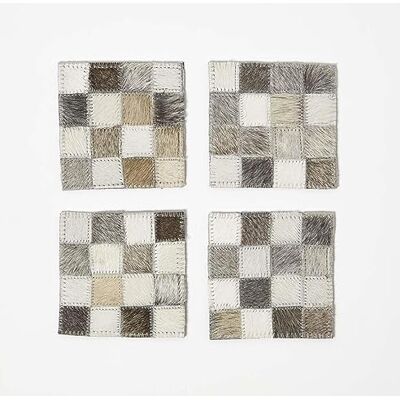 HOMESCAPES Dessous de Verre en Peau véritable à Carreaux Gris, Lot de 4 sous Verre en Cuir, Décoration de Table Originale et Naturelle - Publicité HOMESCAPES Dessous de Verre en Peau véritable à Carreaux Gris, Lot de 4 sous Verre en Cuir, Décoration de Table Originale et Naturelle - Publicité