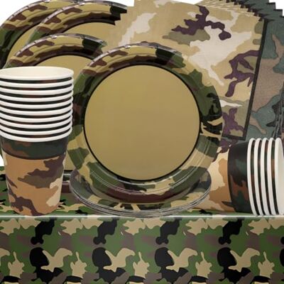 Doyomtoy Décoration d'anniversaire, motif camouflage, vaisselle de fête, assiettes d'anniversaire, tasses, serviettes, pour enfants, camouflage vert, chasse, fête de 16 invités - Publicité Doyomtoy Décoration d'anniversaire, motif camouflage, vaisselle de fête, assiettes d'anniversaire, tasses, serviettes, pour enfants, camouflage vert, chasse, fête de 16 invités - Publicité