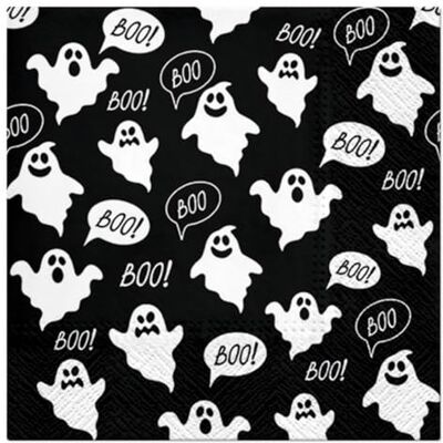 Malagro Lot de 20 serviettes en papier pour décoration de table Motif fantômes automnaux 33 x 33 cm - Publicité Malagro Lot de 20 serviettes en papier pour décoration de table Motif fantômes automnaux 33 x 33 cm - Publicité