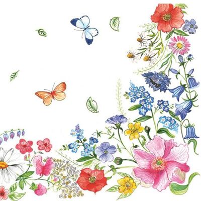 Malagro Lot de 20 serviettes en papier avec motif floral, jardin et nature Bordure en fleurs colorées Idéales pour le découpage et la technique des serviettes 33 x 33 cm - Publicité Malagro Lot de 20 serviettes en papier avec motif floral, jardin et nature Bordure en fleurs colorées Idéales pour le découpage et la technique des serviettes 33 x 33 cm - Publicité