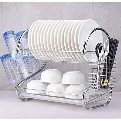 Willonin Egouttoir à Vaisselle de Cuisine, 2 Niveaux, Égouttoir à Vaisselle en Métal Chromé -40*26*37cm (cage à baguette + support de tasse suspendu) - Publicité Willonin Egouttoir à Vaisselle de Cuisine, 2 Niveaux, Égouttoir à Vaisselle en Métal Chromé -40*26*37cm (cage à baguette + support de tasse suspendu) - Publicité
