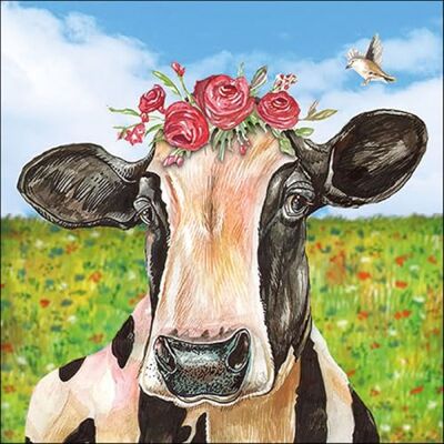 Ambiente Lot de 20 serviettes déjeuner 33 x 33 cm Motif : Mia – Vache à fleurs noire et multicolore - Publicité Ambiente Lot de 20 serviettes déjeuner 33 x 33 cm Motif : Mia – Vache à fleurs noire et multicolore - Publicité