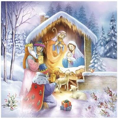 Ambiente Lot de 20 serviettes en papier 3 plis Motif crèche de Noël Bleu - Publicité Ambiente Lot de 20 serviettes en papier 3 plis Motif crèche de Noël Bleu - Publicité