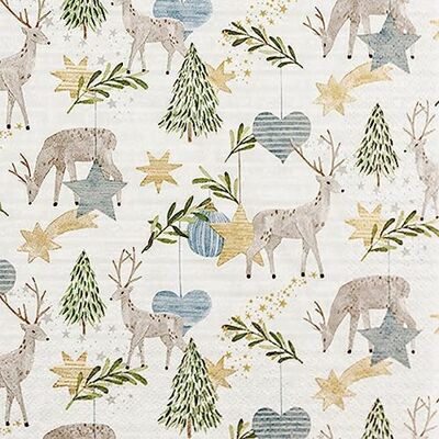 Home Fashion Lot de 20 serviettes de table en papier avec motif cerfs de Noël autour des étoiles et des arbres En matériau recyclé écologique et durable 33 x 33 cm - Publicité Home Fashion Lot de 20 serviettes de table en papier avec motif cerfs de Noël autour des étoiles et des arbres En matériau recyclé écologique et durable 33 x 33 cm - Publicité