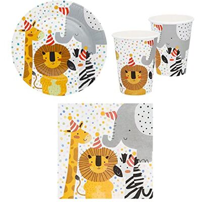 Boland Set de vaisselle de fête safari avec gobelets en carton, assiettes, serviettes, décoration, anniversaire, fête des enfants, animaux - Publicité Boland Set de vaisselle de fête safari avec gobelets en carton, assiettes, serviettes, décoration, anniversaire, fête des enfants, animaux - Publicité