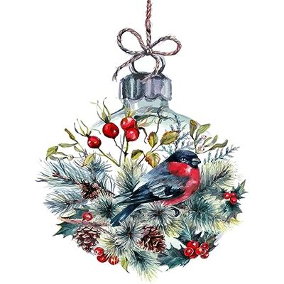 Fasana Lot de 20 serviettes de table en papier Motif oiseau dans boule de Noël 33 x 33 cm - Publicité Fasana Lot de 20 serviettes de table en papier Motif oiseau dans boule de Noël 33 x 33 cm - Publicité