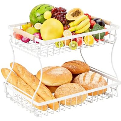 VINATO Corbeille à Fruits, 2 Étages en Métal – Panier à Fruits Moderne avec Poignées en Bois, Noir, pour Cuisine, Salle de Bain & Plus – Idéal pour Fruits, Légumes & Organisation - Publicité VINATO Corbeille à Fruits, 2 Étages en Métal – Panier à Fruits Moderne avec Poignées en Bois, Noir, pour Cuisine, Salle de Bain & Plus – Idéal pour Fruits, Légumes & Organisation - Publicité