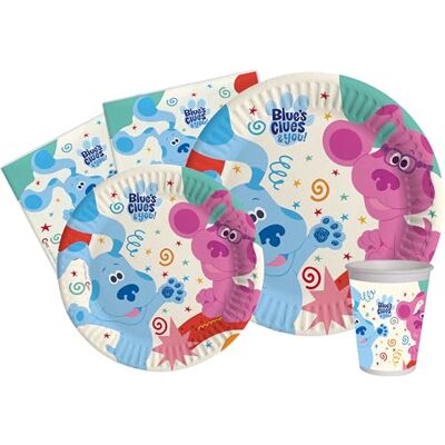 Ciao Kit Vaisselle de Fête Blue's Clues pour 8 personnes (44 pcs: 8 assiettes Ø23cm, 8 assiettes Ø18cm, 8 gobelets 250ml, 20 serviettes 33x33cm) en papier compostable eco-friendly - Publicité Ciao Kit Vaisselle de Fête Blue's Clues pour 8 personnes (44 pcs: 8 assiettes Ø23cm, 8 assiettes Ø18cm, 8 gobelets 250ml, 20 serviettes 33x33cm) en papier compostable eco-friendly - Publicité