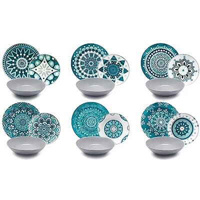 Excelsa Mandala Service Assiettes 18 Pièces, Porcelaine, Bleu/Gris - Publicité Excelsa Mandala Service Assiettes 18 Pièces, Porcelaine, Bleu/Gris - Publicité