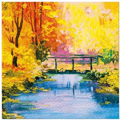 Malagro Lot de 20 serviettes de table en papier avec motif pont d'automne 33 x 33 cm - Publicité Malagro Lot de 20 serviettes de table en papier avec motif pont d'automne 33 x 33 cm - Publicité