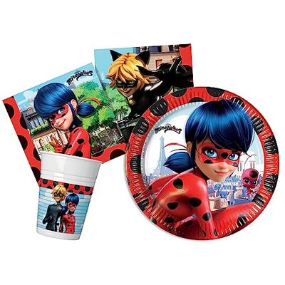 Ciao Kit Vaisselle de Fête Miraculous Ladybug pour 24 personnes (88 pcs: 24 assiettes Ø23cm, 24 gobelets 200ml, 40 serviettes 33x33cm), Rouge, Noir - Publicité Ciao Kit Vaisselle de Fête Miraculous Ladybug pour 24 personnes (88 pcs: 24 assiettes Ø23cm, 24 gobelets 200ml, 40 serviettes 33x33cm), Rouge, Noir - Publicité
