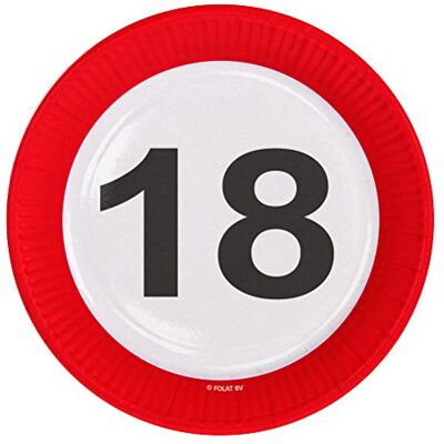 Folat 18ème anniversaire Panneau de signalisation 8 assiettes - Publicité Folat 18ème anniversaire Panneau de signalisation 8 assiettes - Publicité