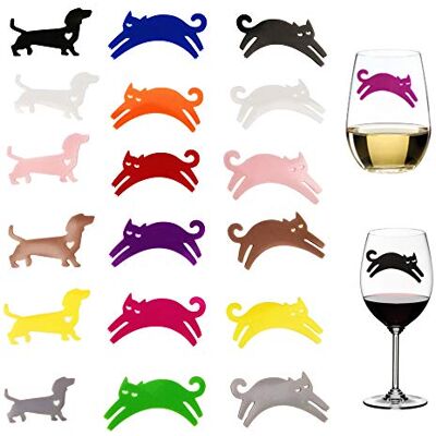 YAVO-EU 18 Marqueurs à vin en silicone motif chat et chien sont faciles à déchirer, pour verres à vin en verre Boisson Accessoire Marque-Verres Party - Publicité YAVO-EU 18 Marqueurs à vin en silicone motif chat et chien sont faciles à déchirer, pour verres à vin en verre Boisson Accessoire Marque-Verres Party - Publicité