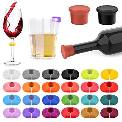 Lasiyanor Étiquettes pour verres à vin, marqueurs en silicone pour verres à vin, pour bar, fête, martinis, cocktail, flûtes à champagne, Silicone - Publicité Lasiyanor Étiquettes pour verres à vin, marqueurs en silicone pour verres à vin, pour bar, fête, martinis, cocktail, flûtes à champagne, Silicone - Publicité